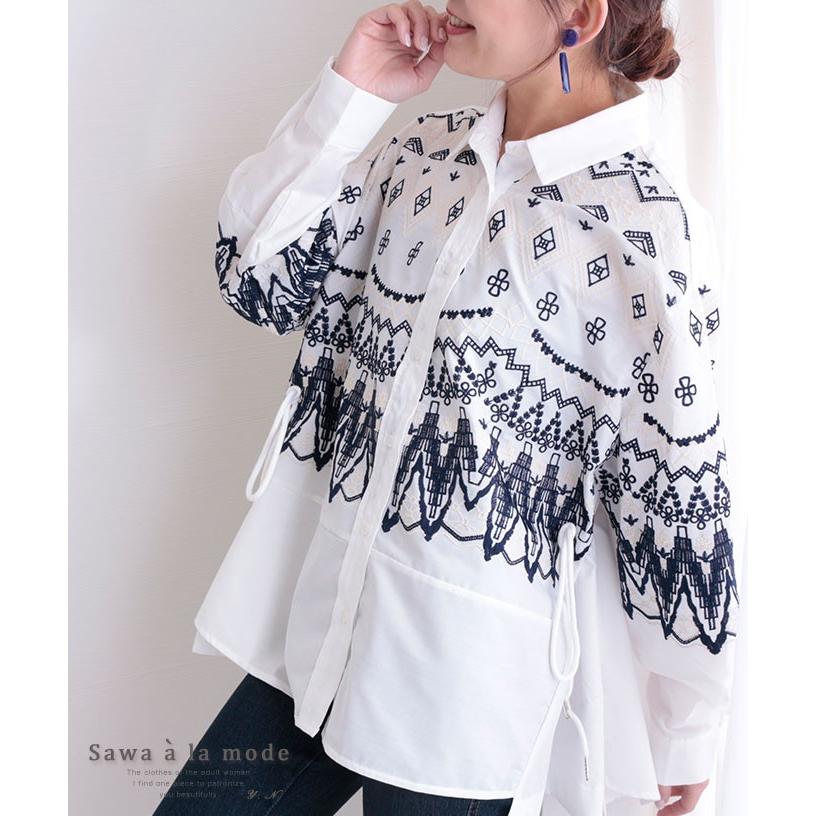 コットンシャツ トップス チュニック 刺繍 長袖 ウエスト絞り コットン 北欧風 レディース レディス サワアラモード 大人 可愛い 洋服 30代 40代 50代 60代 Mode 6135 Sawa A La Mode サワアラモード 通販 Yahoo ショッピング
