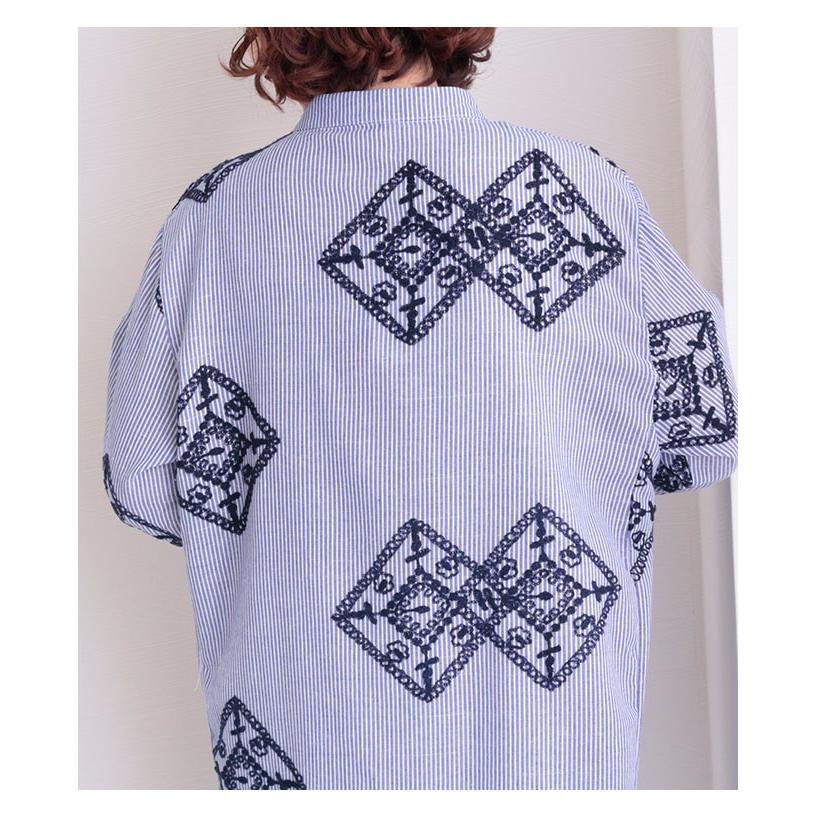 春コーデ トップス ブルー 7分袖 刺繍 チュニック丈 春 夏 秋 お洒落 綺麗め レディース レディス サワアラモード 大人 可愛い 洋服 30代 40代 50代 60代 Mode 6145 Sawa A La Mode サワアラモード 通販 Yahoo ショッピング