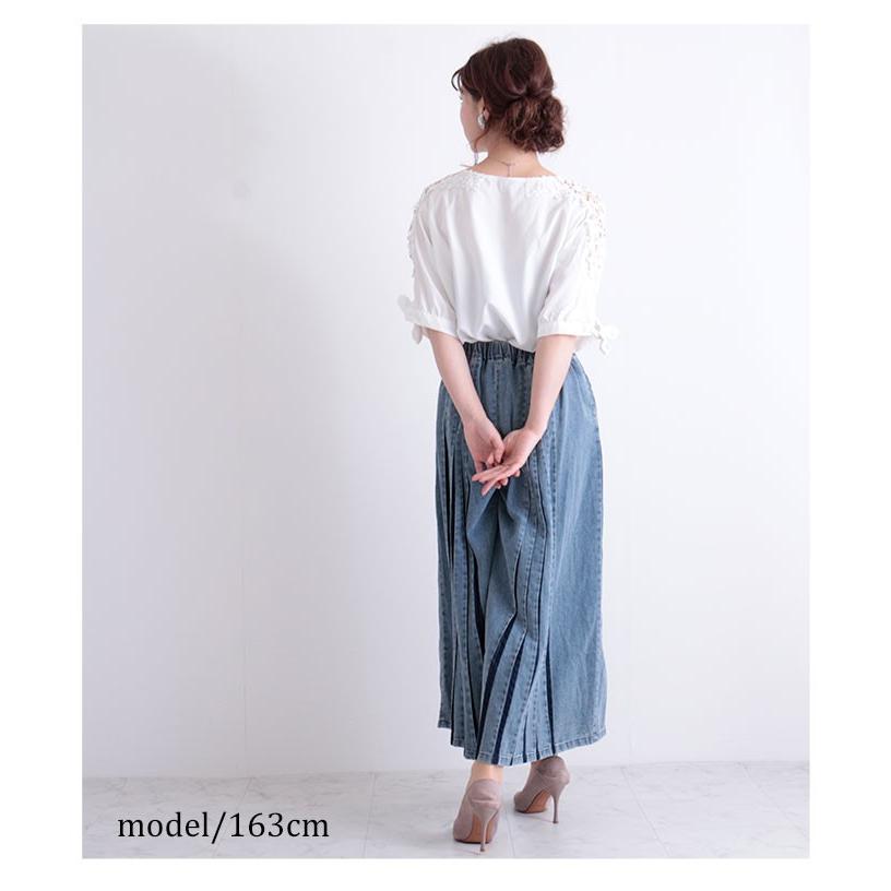 ロングワイドパンツ パンツ デニム ブルー ロング丈 プリーツ 春コーデ ワイド ゴム レディース レディス サワアラモード 大人 可愛い 洋服 30代 40代 50代 60代 Mode 6207 Sawa A La Mode サワアラモード 通販 Yahoo ショッピング