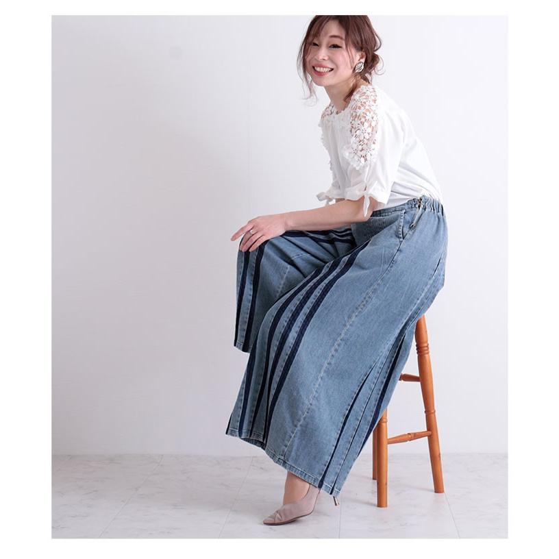 ロングワイドパンツ パンツ デニム ブルー ロング丈 プリーツ 春コーデ ワイド ゴム レディース レディス サワアラモード 大人 可愛い 洋服 30代 40代 50代 60代 Mode 67 Sawa A La Mode サワアラモード 通販 Yahoo ショッピング