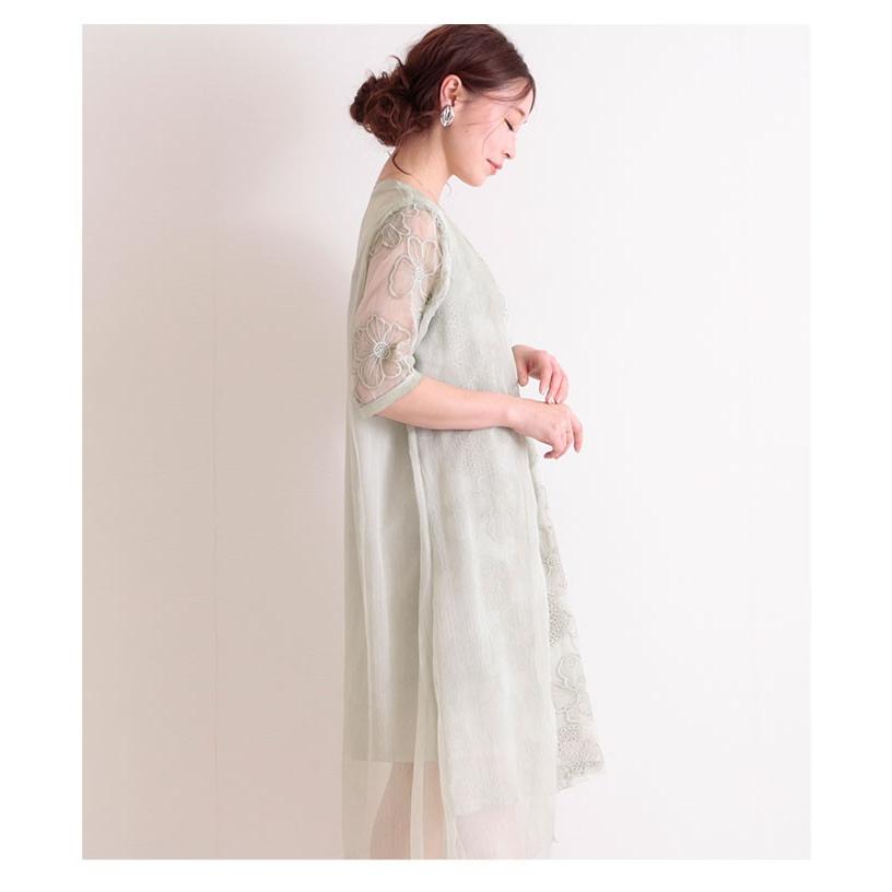 レイヤードワンピース ワンピース グリーン 花柄 レース 刺繍 五分袖 膝下 春コーデ レディース レディス サワアラモード 大人 可愛い 洋服 30代 40代 50代 60代 Mode 6210 Sawa A La Mode サワアラモード 通販 Yahoo ショッピング