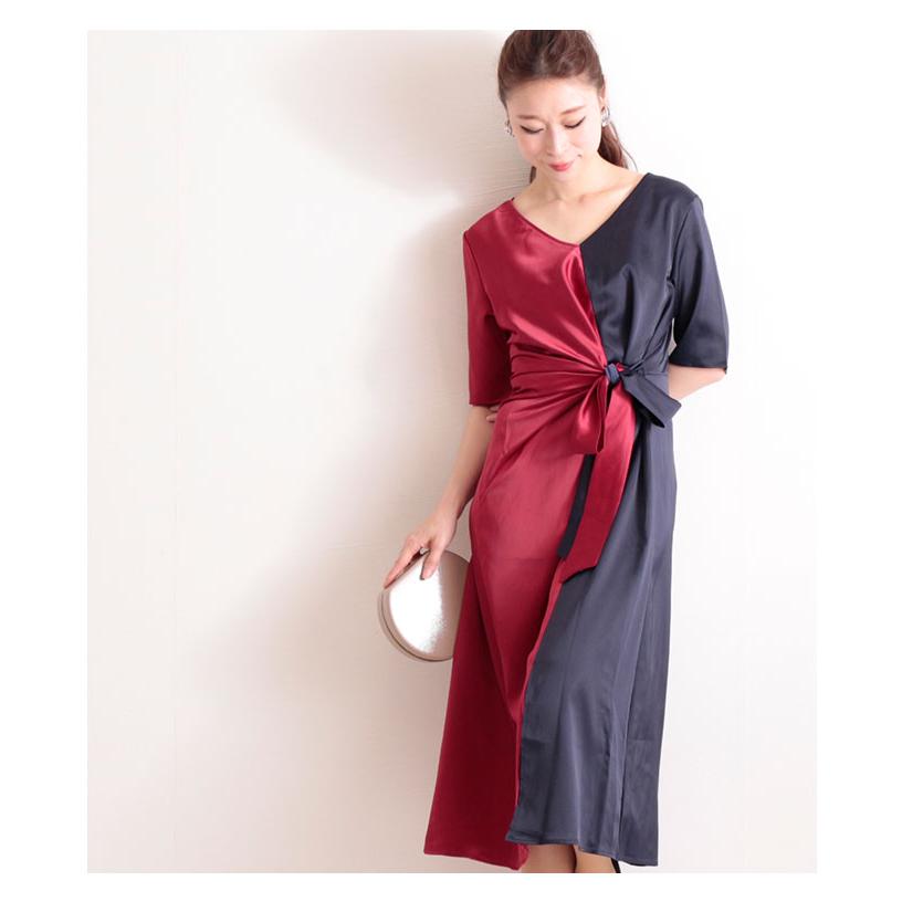 半袖ワンピース ワンピース 半袖 ボルドー サテン ロング バイカラー ブラック 夏服 レディース レディス サワアラモード 大人 可愛い 洋服 30代 40代 50代 60代 Mode 6463 Sawa A La Mode サワアラモード 通販 Yahoo ショッピング