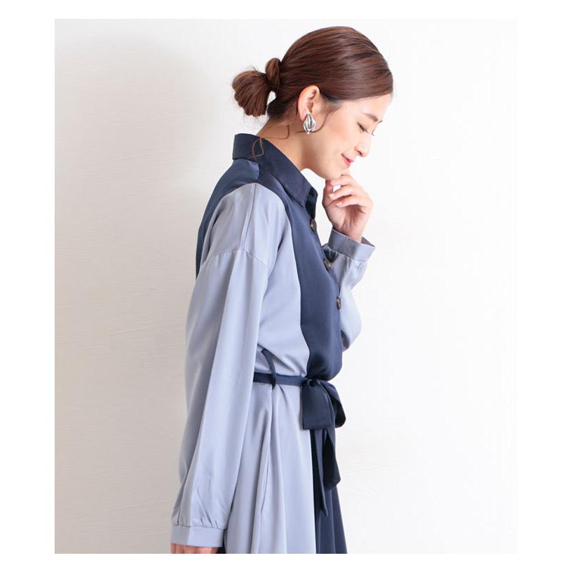 ワンピース レディース 長袖 バイカラー ブルー 青 春服 秋服 冬服 切替え フレア 秋コーデ エレガント サワアラモード 大人 可愛い 洋服 30代 40代 50代 60代 Mode 6664 Sawa A La Mode サワアラモード 通販 Yahoo ショッピング