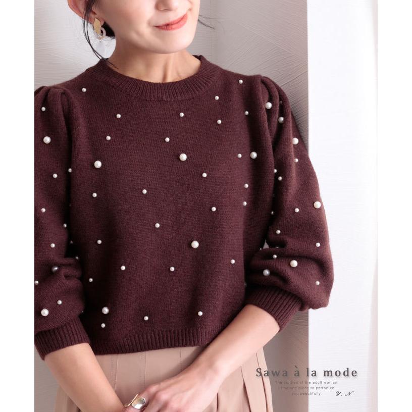 レディース トップス ニット 長袖 ショート丈 コンパクト パール付き 茶色 ブラウン 秋服 冬服 春 お洒落 サワアラモード 大人 可愛い 洋服 30代 40代 50代 60代 Mode 6796 Sawa A La Mode サワアラモード 通販 Yahoo ショッピング