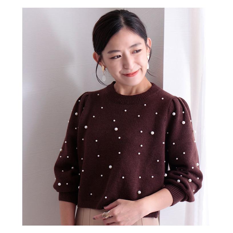 レディース トップス ニット 長袖 ショート丈 コンパクト パール付き 茶色 ブラウン 秋服 冬服 春 お洒落 サワアラモード 大人 可愛い 洋服 30代 40代 50代 60代 Mode 6796 Sawa A La Mode サワアラモード 通販 Yahoo ショッピング