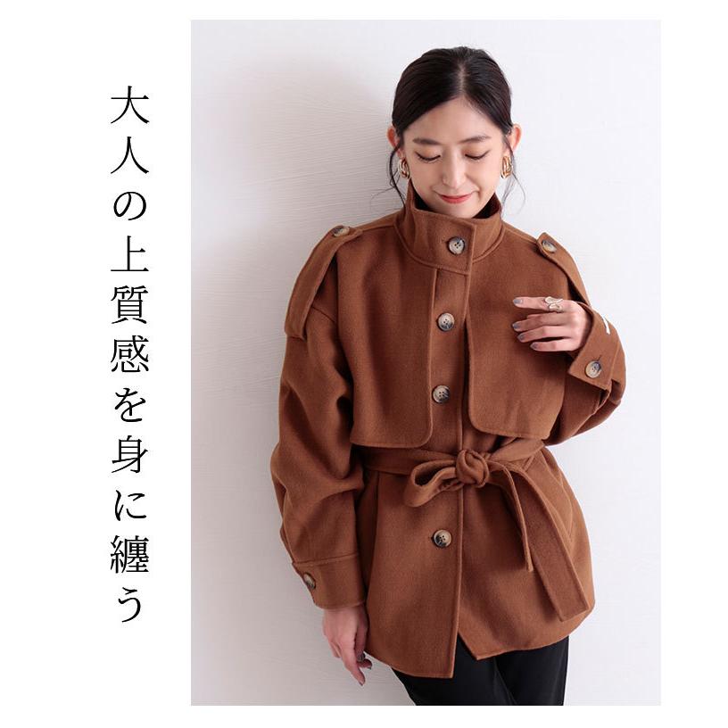 コート アウター キャメル ショート丈 ショートコート トレンチコート カシミヤ レディース レディス サワアラモード 大人 可愛い 洋服 30代 40代 50代 60代 Mode 6811 Sawa A La Mode サワアラモード 通販 Yahoo ショッピング