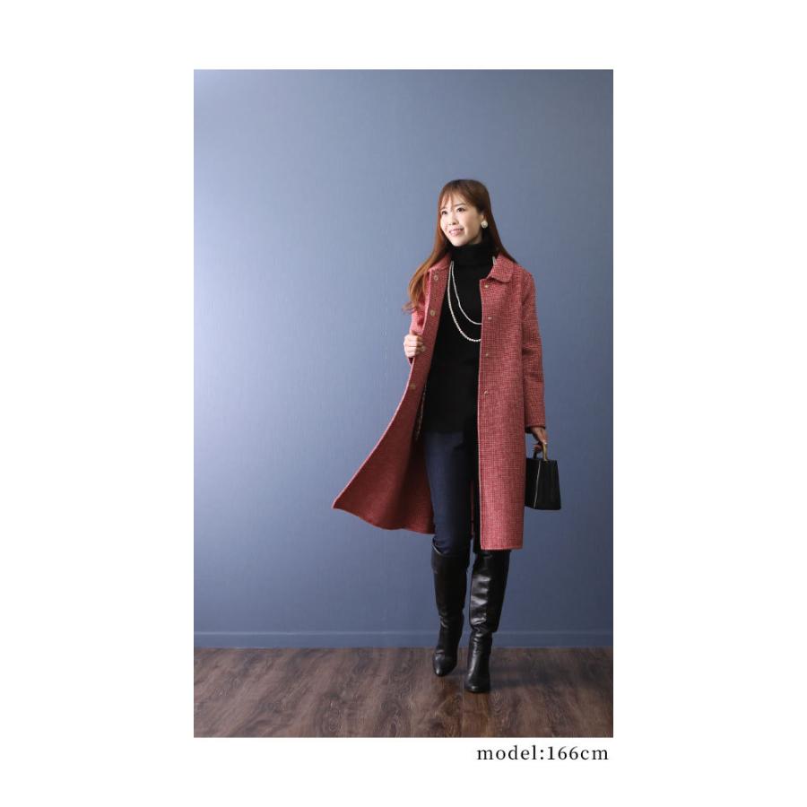 オリジナル 大人可愛い 冬服 上品 エレガント 羽織り ボタン 膝丈 長袖 千鳥格子 レッド 赤 コート アウター レディース 冬 千鳥格子 レッド 赤 コート アウター レディースファッション 大人 サワアラモード 60代 50代 40代 30代 可愛い コート アウター