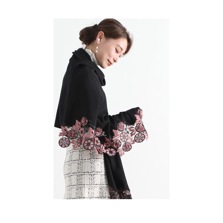 Sawa a la mode レディース 小物 ストール グレー 大判 花 刺繍