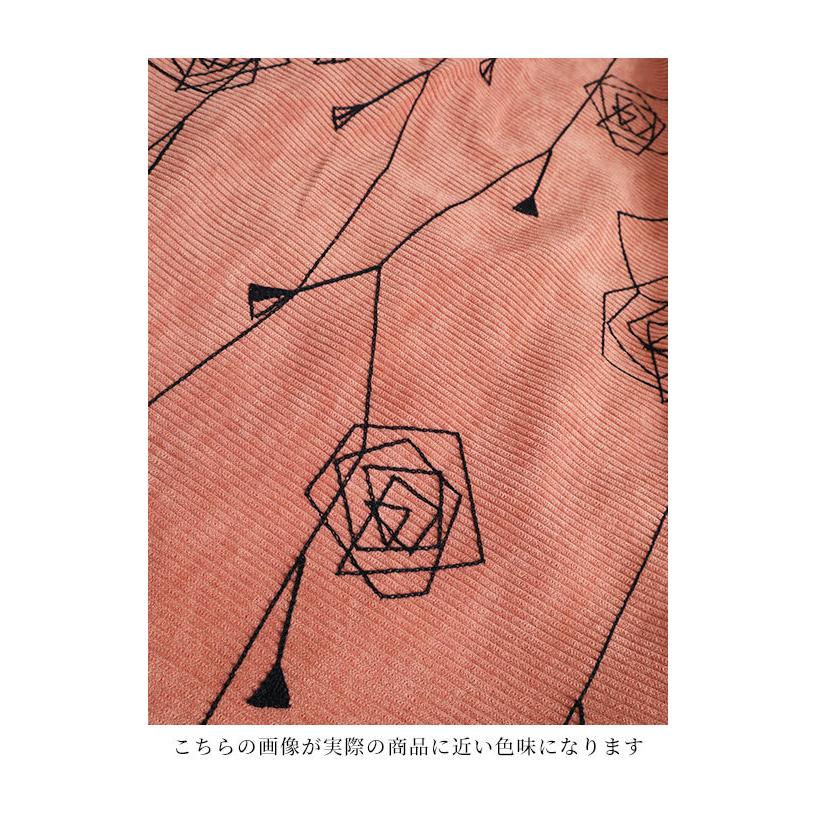 レディース トップス ブラウス シャツ オレンジ 長袖 花柄 刺繍 コーデュロイシャツ 長袖トップス 大人可愛い 大人 可愛い 30代 40代 50代 60代 サワアラモードの画像