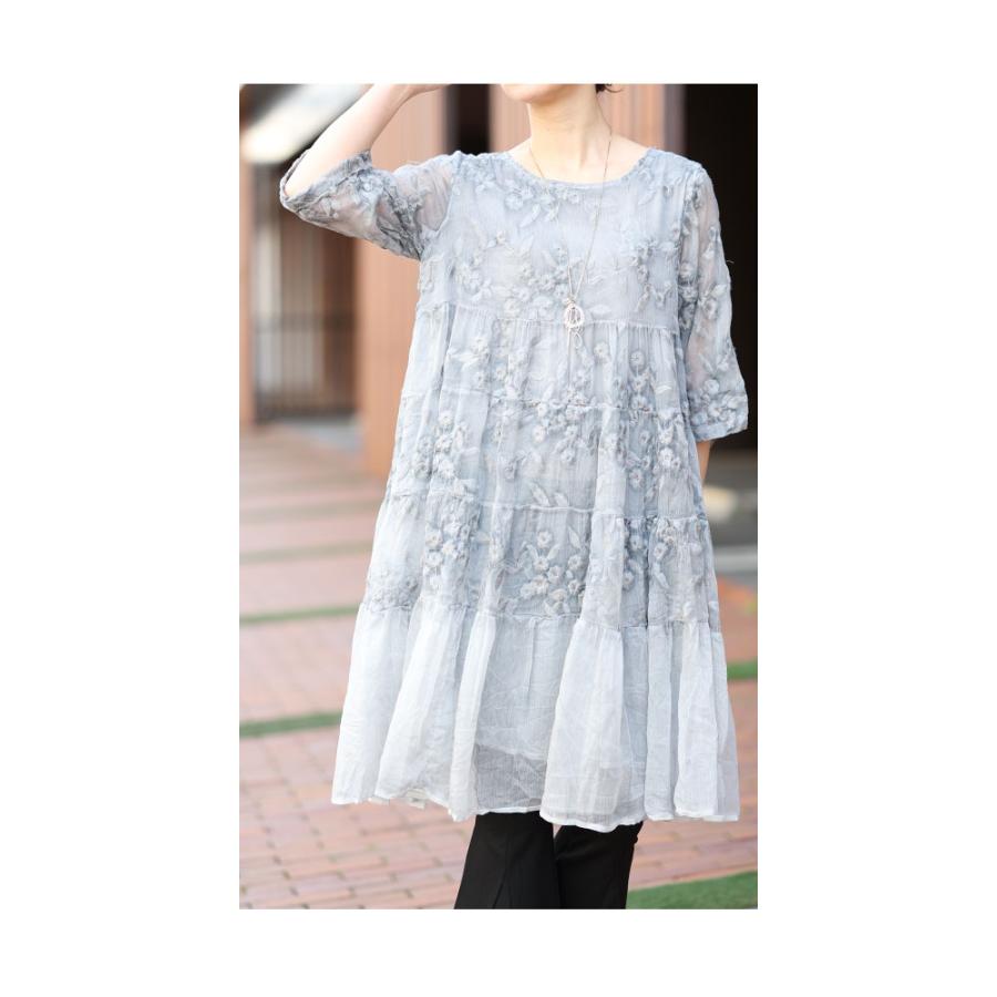 Sawa a la mode レディース トップス チュニック グレー 7分袖 Sawa a la mode レディース トップス チュニック グレー 7分袖