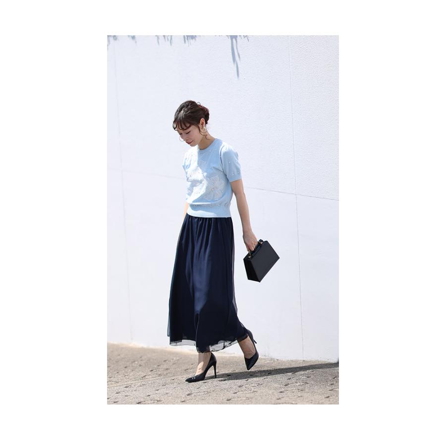 レディース ボトムス パンツ 紺 ネイビー 黒 ブラック ロング丈 シフォン ワイド ウエストゴム 春 大人可愛い 大人 可愛い 30代 40代 50代 60代 サワアラモードの画像