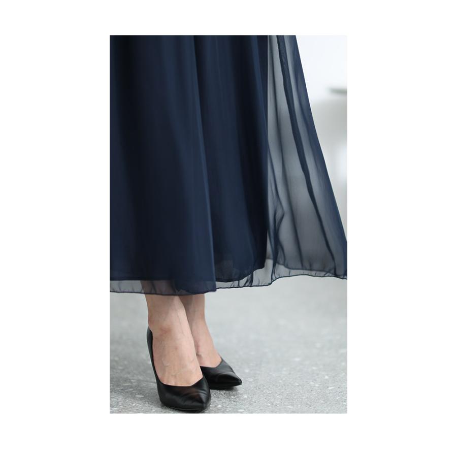 レディース ボトムス パンツ 紺 ネイビー 黒 ブラック ロング丈 シフォン ワイド ウエストゴム 春 大人可愛い 大人 可愛い 30代 40代 50代 60代 サワアラモードの画像