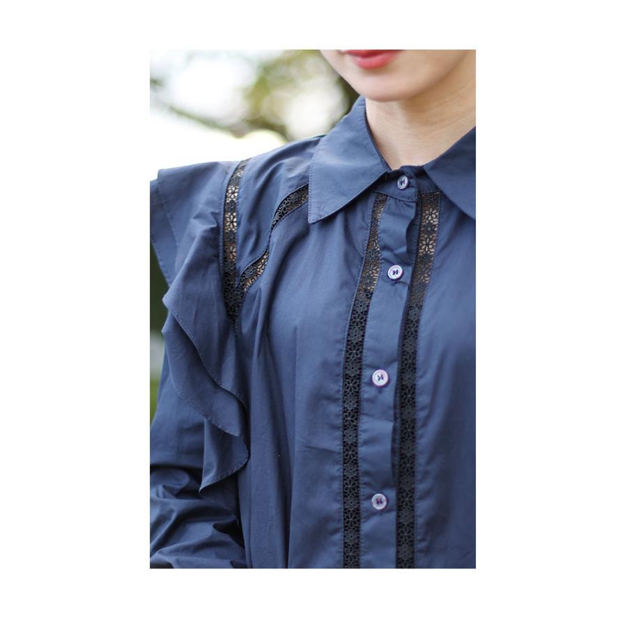 ADEAM ブラウス　長袖　フリル　ネイビー ADEAM ブラウス 長袖 フリル ネイビー