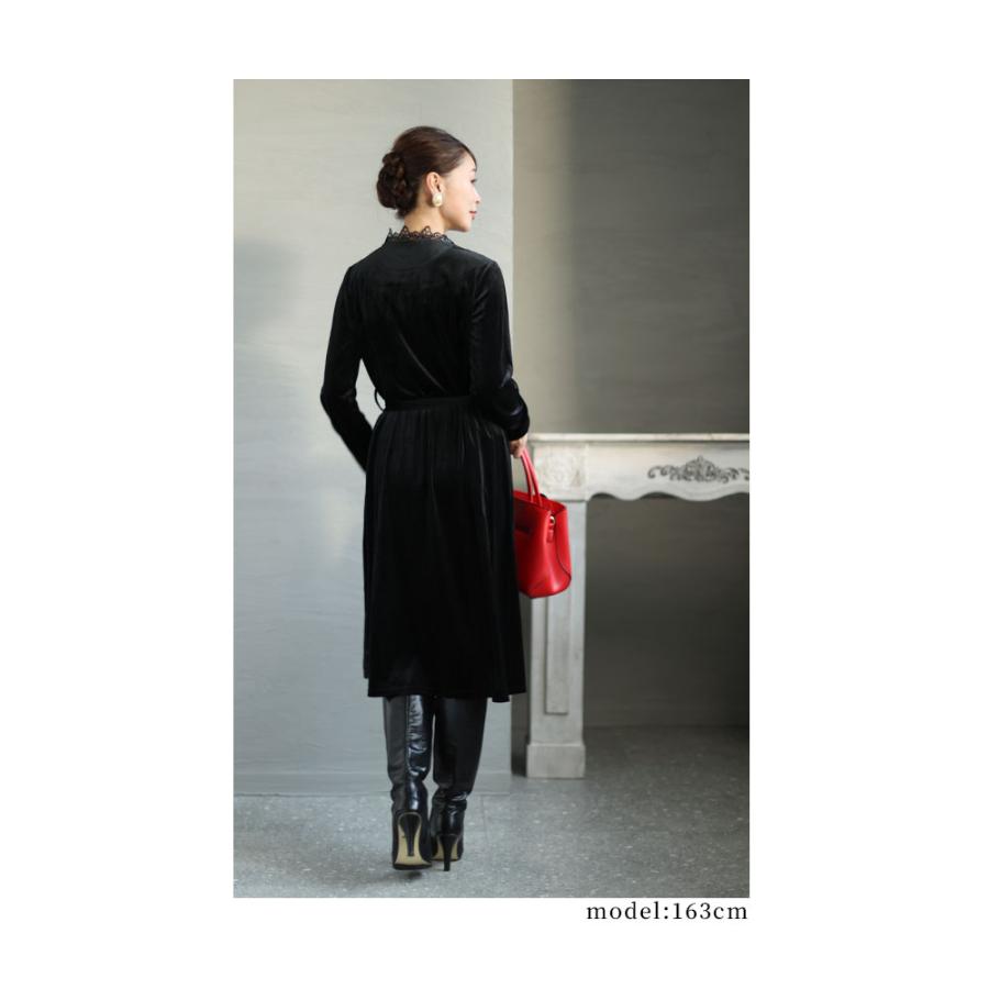 Sawa a la mode レディース ワンピース 黒 ブラック 長袖 ミモレ丈  