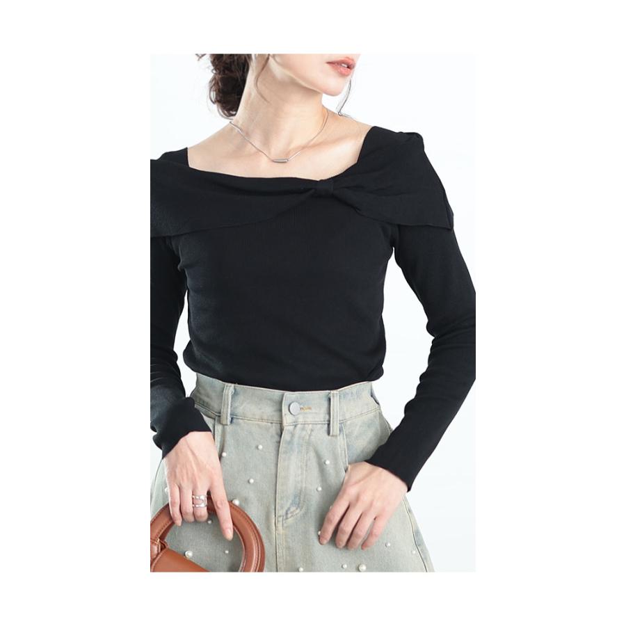 【未使用級】24SS ラッフルニットトップス アドーア　セーター ブラック　38 セール】 ◇ラッフルスリーブニット （ニット・セーター