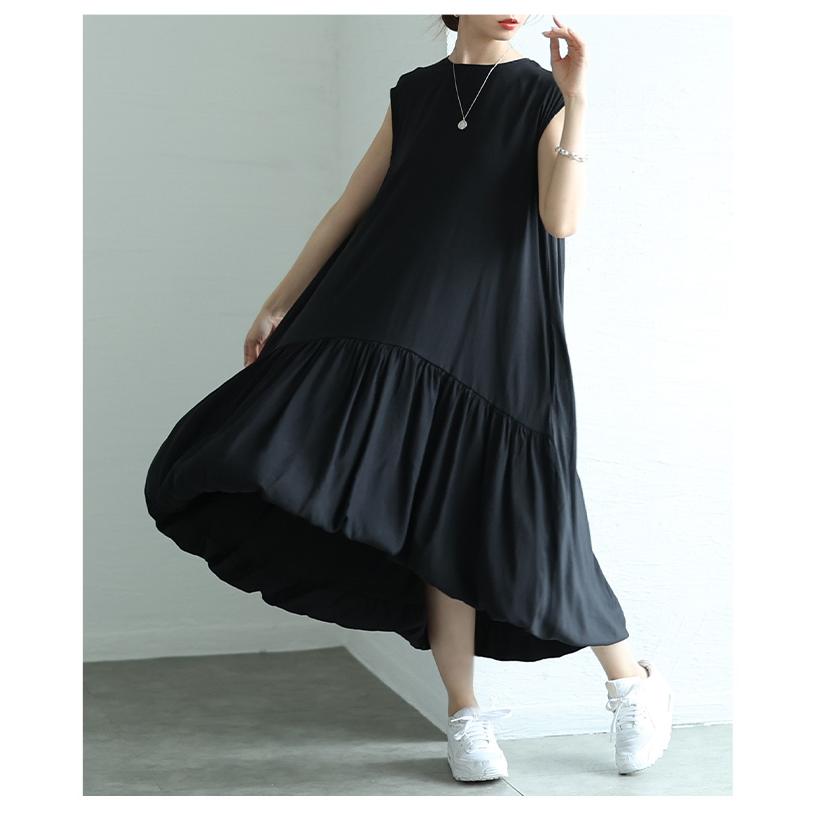 ワンピース レディース バブルヘム バルーン フィッシュテール フレア ノースリーブ 黒 白 夏服 大人可愛い 大人 可愛い 30代 40代 50代 60代 サ イベントセールの画像