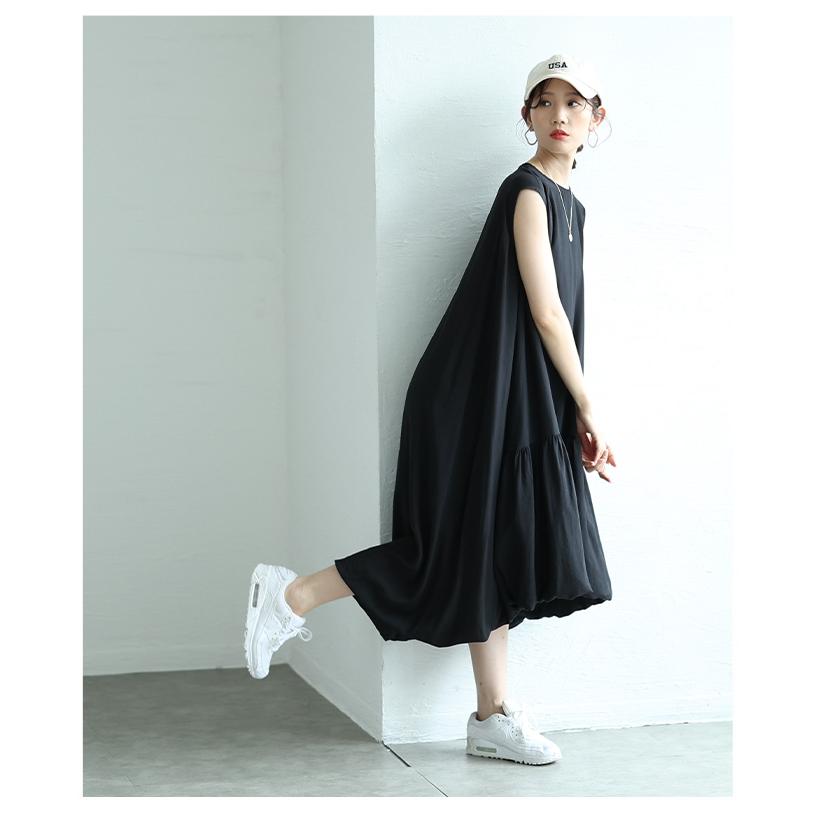 ワンピース レディース バブルヘム バルーン フィッシュテール フレア ノースリーブ 黒 白 夏服 大人可愛い 大人 可愛い 30代 40代 50代 60代 サ イベントセールの画像