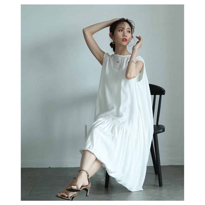 ワンピース レディース バブルヘム バルーン フィッシュテール フレア ノースリーブ 黒 白 夏服 大人可愛い 大人 可愛い 30代 40代 50代 60代 サ イベントセールの画像