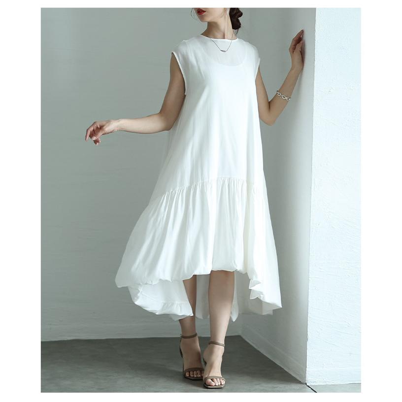 ワンピース レディース バブルヘム バルーン フィッシュテール フレア ノースリーブ 黒 白 夏服 大人可愛い 大人 可愛い 30代 40代 50代 60代 サ イベントセールの画像