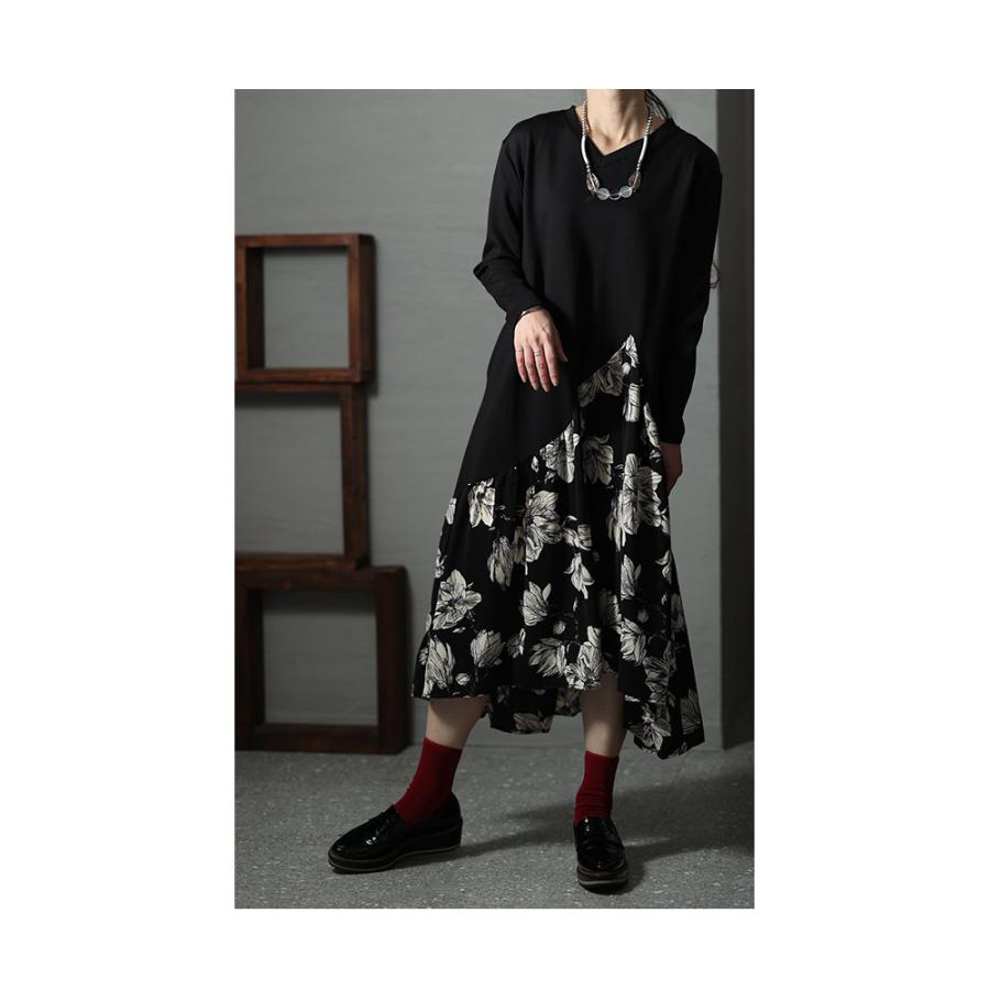 Sawa a la mode レディース ワンピース ドッキング 異素材 花柄 Sawa a la mode レディース ワンピース ドッキング 異素材 花柄