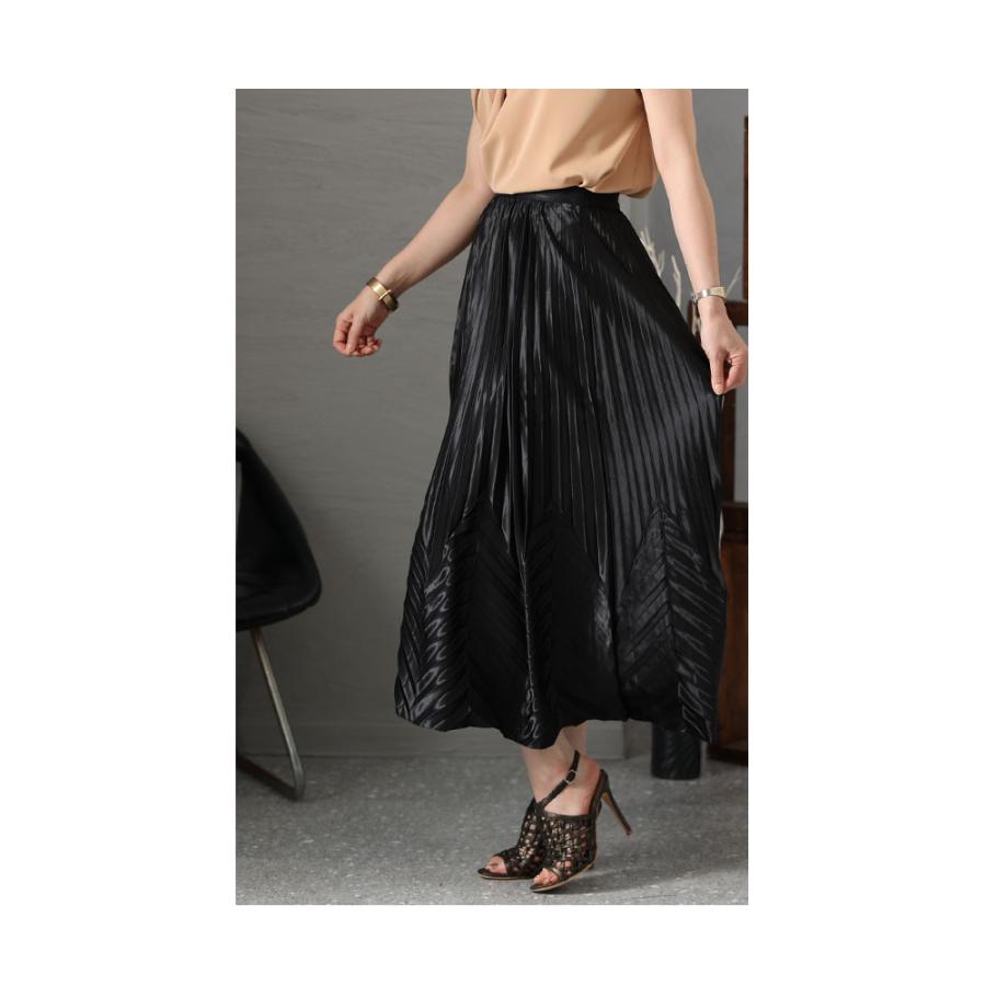 レディース スカート フレア ロング ミモレ ツヤ プリーツスカート  