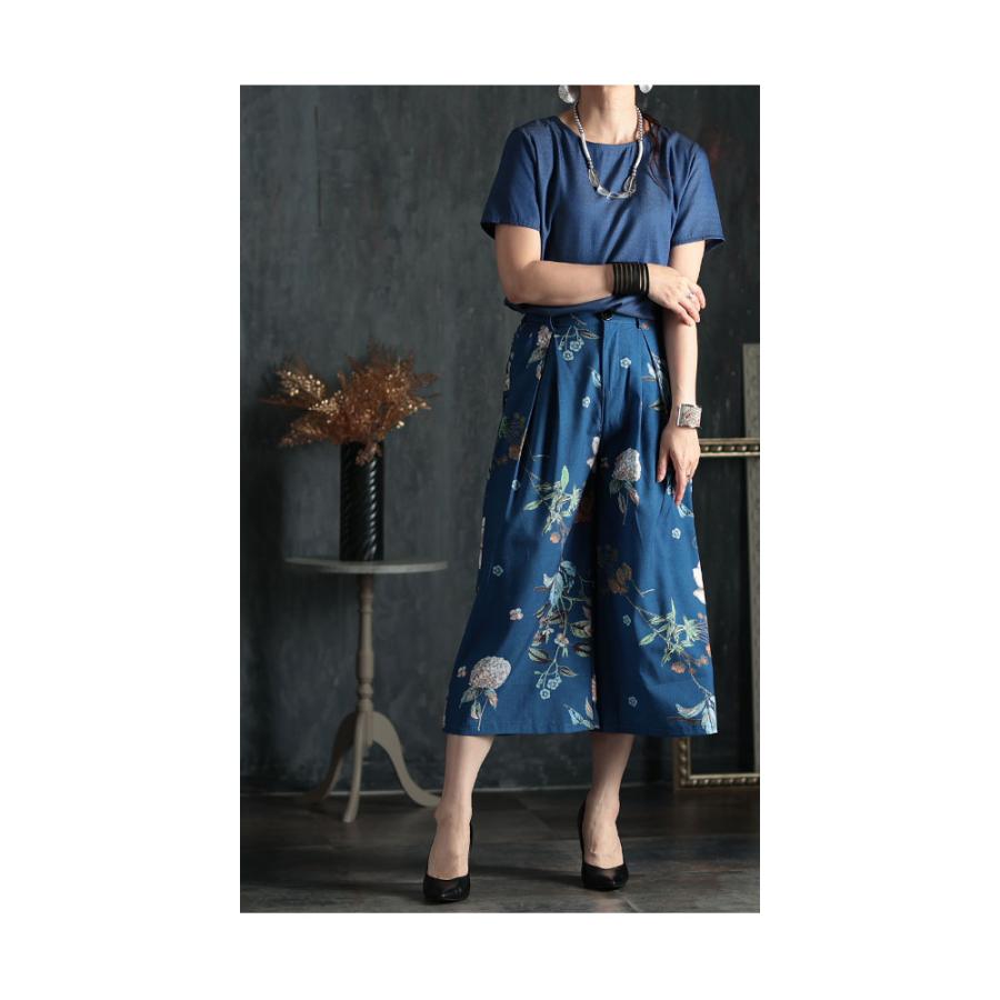 Sawa a la mode レディース セットアップ 花柄 ブルー 青 パンツ Sawa a la mode レディース セットアップ 花柄 ブルー 青 パンツ