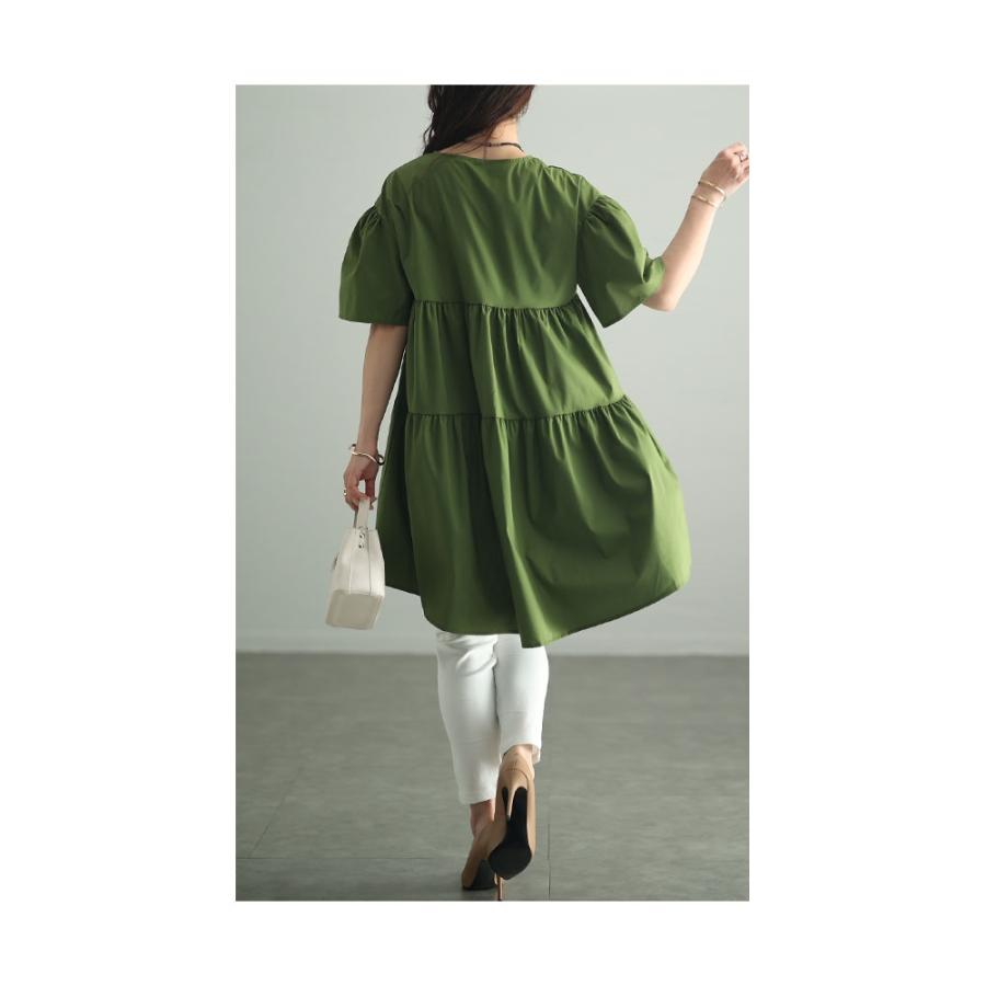 うさと服 薄いグリーン 半袖チュニック 両脇にリボン付き 【公式通販】