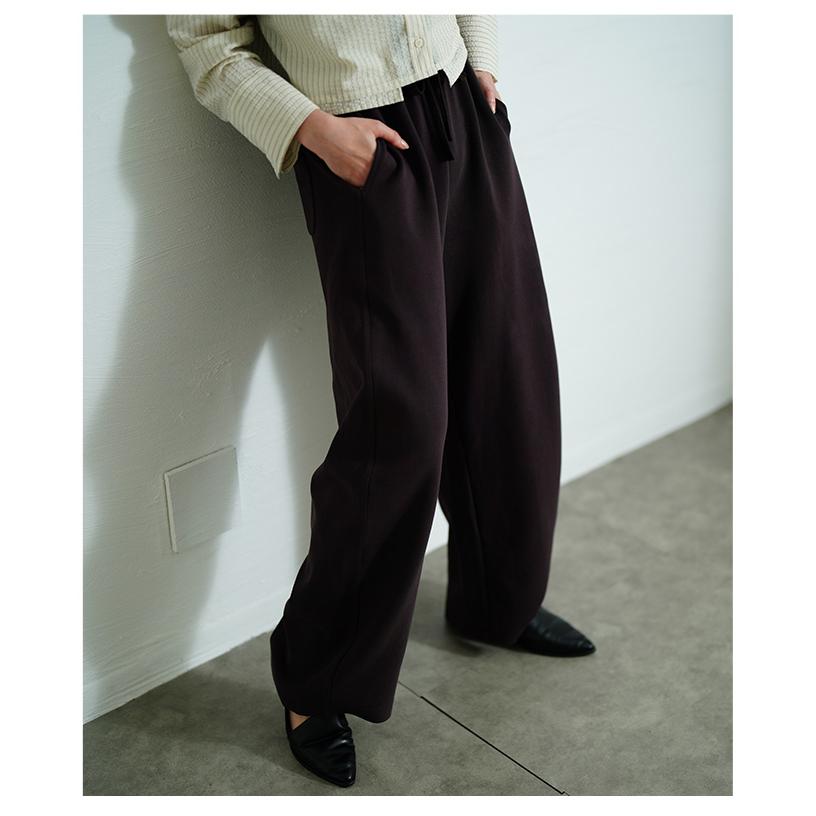 レディース パンツ カーブ ニット ウエストゴム ドロスト ロング 無地 ポケット ホワイト ブラウン 大人可愛い 大人 可愛い 30代 40代 50代 60代 サワアラモード