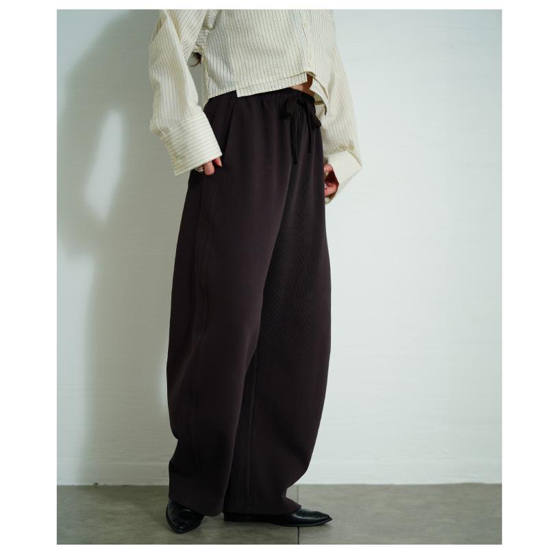 レディース パンツ カーブ ニット ウエストゴム ドロスト ロング 無地 ポケット ホワイト ブラウン 大人可愛い 大人 可愛い 30代 40代 50代 60代 サワアラモード