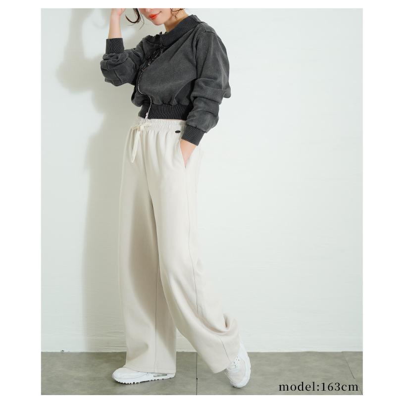 レディース パンツ カーブ ニット ウエストゴム ドロスト ロング 無地 ポケット ホワイト ブラウン 大人可愛い 大人 可愛い 30代 40代 50代 60代 サワアラモード