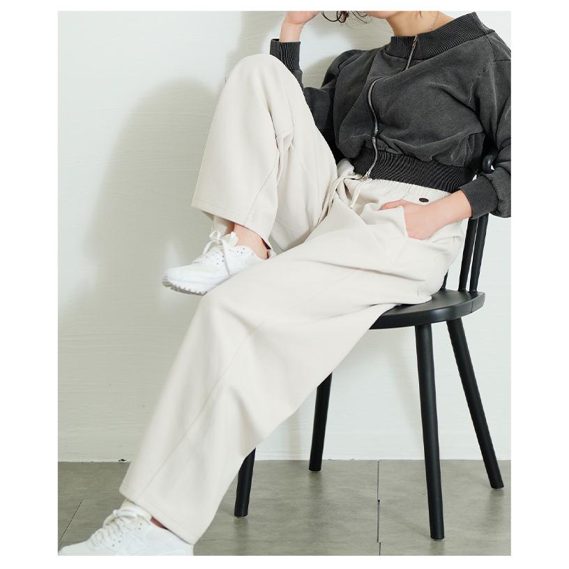 レディース パンツ カーブ ニット ウエストゴム ドロスト ロング 無地 ポケット ホワイト ブラウン 大人可愛い 大人 可愛い 30代 40代 50代 60代 サワアラモード