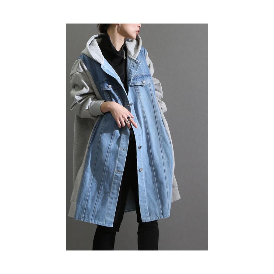 レディース アウター ブルー デニム ミディアム ジャケット 秋 冬 30代 40代 50代 60代 サワアラモード sawaalamode otona 大人 kawaii 可愛い 洋服 かわいい服の画像