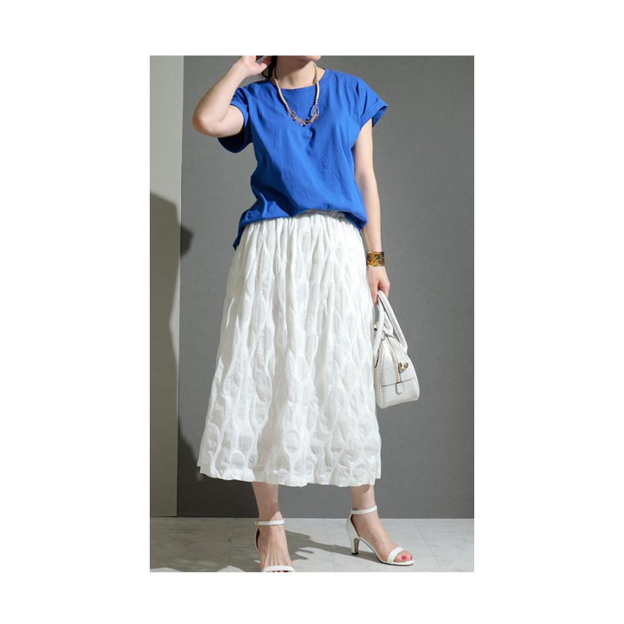 スカート ミモレ丈 ドット 水玉 膝丈スカート コットン 綿 白 ホワイト  