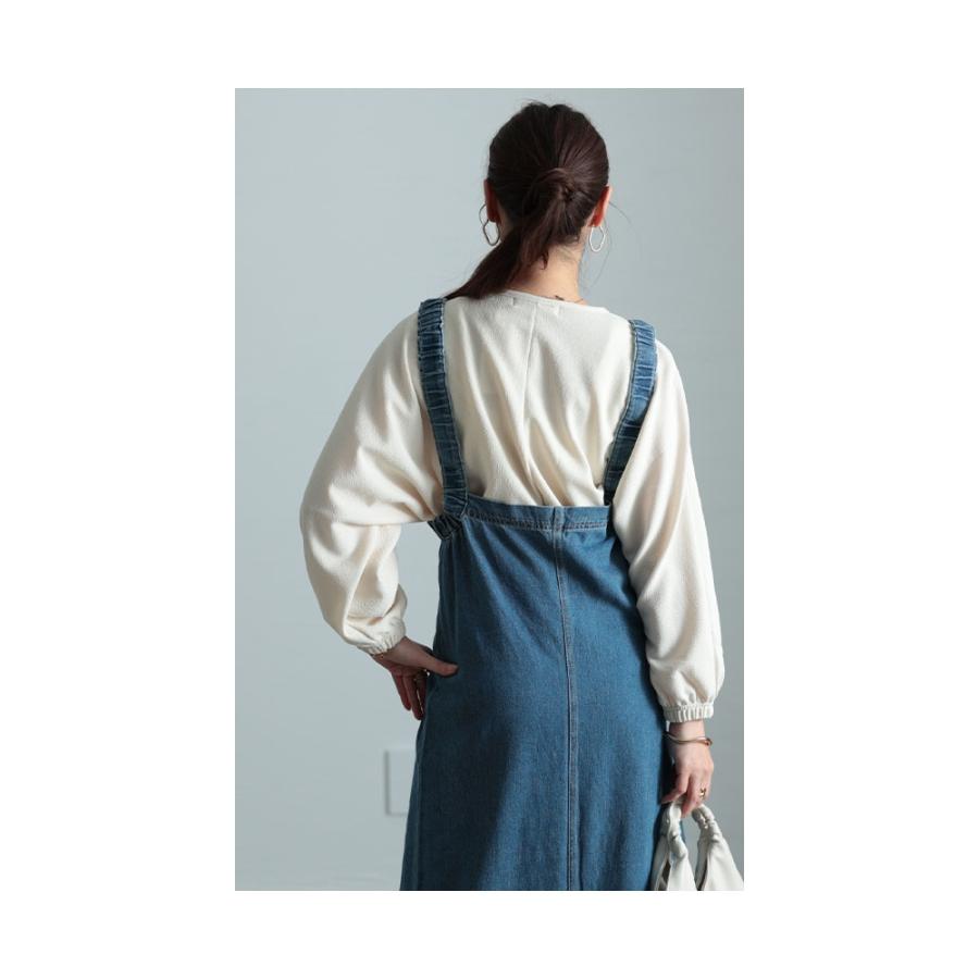 ワンピース レディース ジャンパースカート サロペット デニム タック ロング ブラック ブルー 大人可愛い 大人 可愛い 30代 40代 50代 60代 サ イベントセールの画像