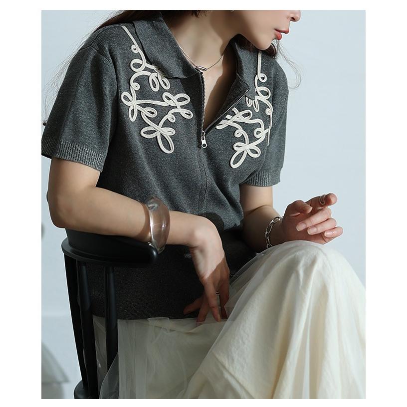 Sawa a la mode レディース トップス ニット 羽織り コード刺繍 ライン