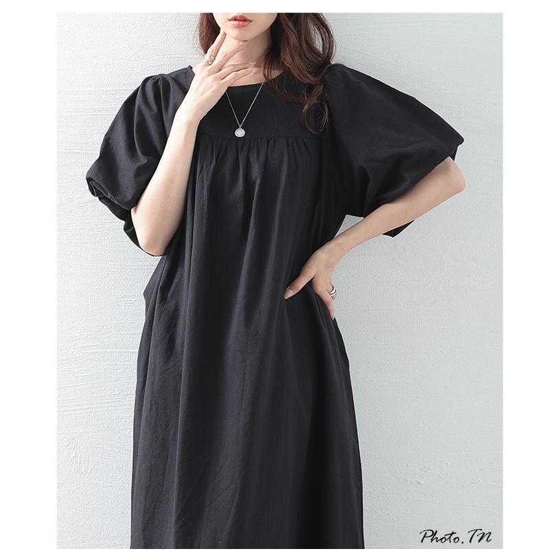 美品　ドゥロワー　ギャザー 半袖ワンピース　長袖　ウエストマーク　フレア セール】Aラインボリュームギャザーフレアロング丈半袖Tシャツ