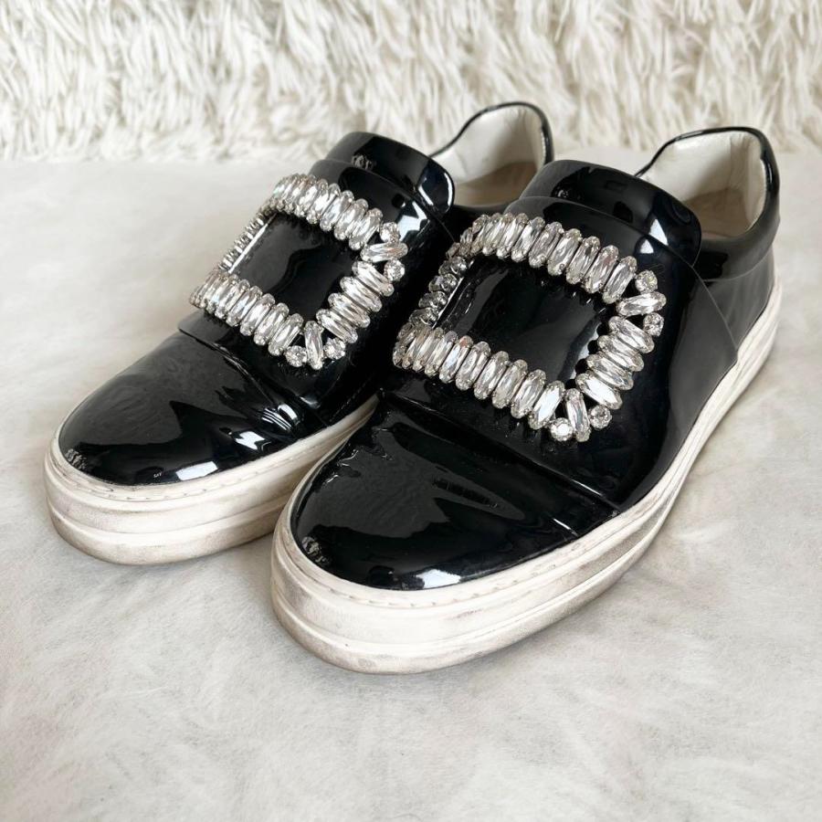 ロジェヴィヴィエ　エナメル　ビジュー　スニーカー　スリッポン　黒　35サイズ ロジェヴィヴィエ エナメル ビジュー スニーカー スリッポン 黒 35サイズ