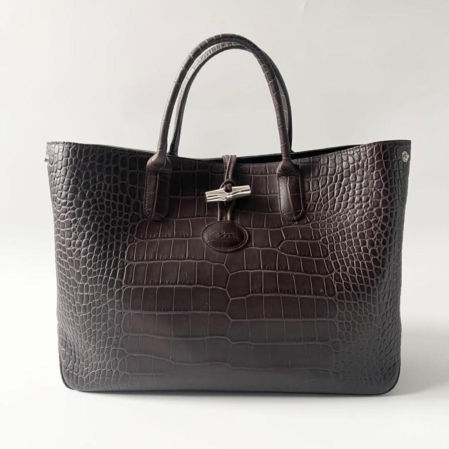 LONGCHAMP（ロンシャン） ロゾ 型押し レザー デニム ブラウン トグル