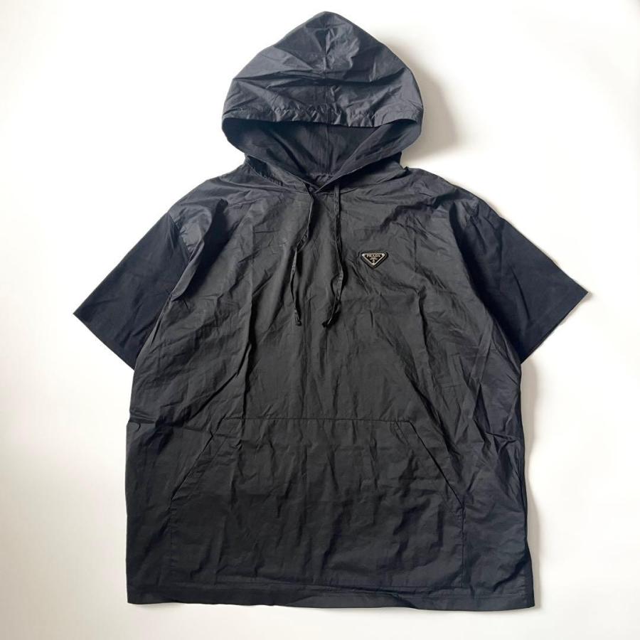 PRADA SPORT 半袖パーカー フーディー ナイロン S CA84 PRADA（プラダ） ナイロン切替 フーディー 半袖 パーカー ブラック S