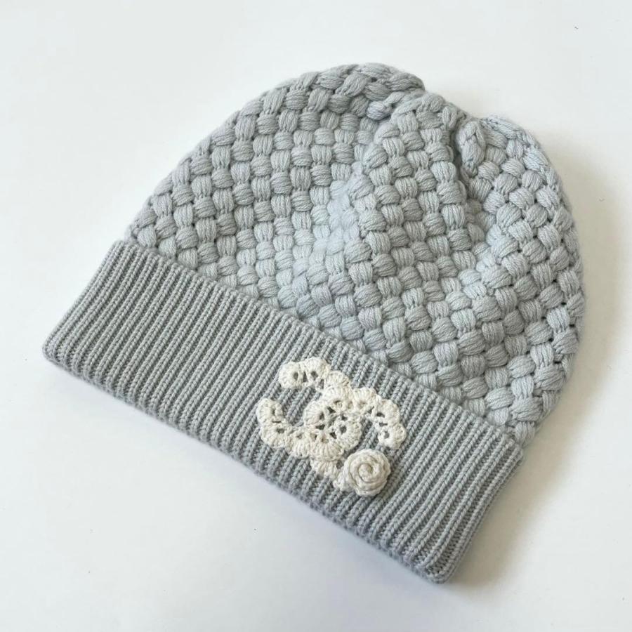 CHANEL シャネル　カシミヤ100% ニット帽 CHANEL（シャネル） ニット帽 ココマーク カメリア 編み込み カシミヤ