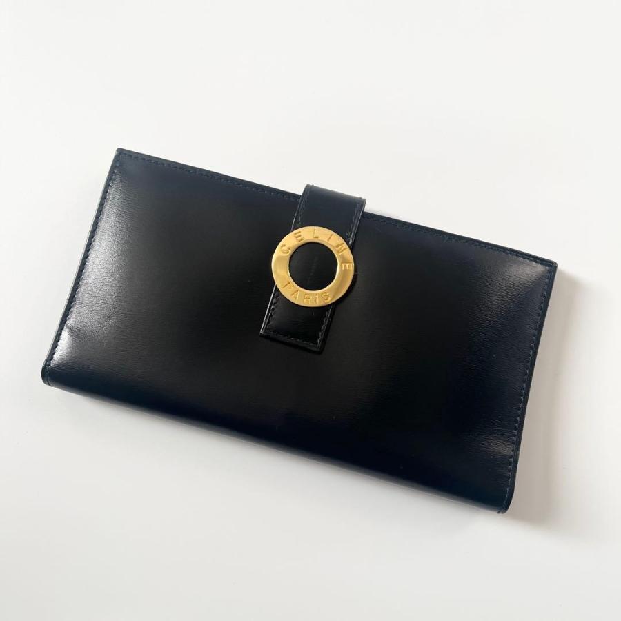 CELINE（セリーヌ） サークルロゴ 二つ折り 長財布 レザー ブラック