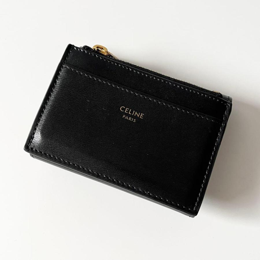 CELINE セリーヌ バッグ トリオンフ コンパクトウォレット ウィズ ブラック カーフ ｻｲﾌ･小物 10I653DPV 三つ折り財布
 カーフ  ブラック レディース【中古】 CELINE（セリーヌ） コンパクトウォレット トリオンフ 三つ折り財布