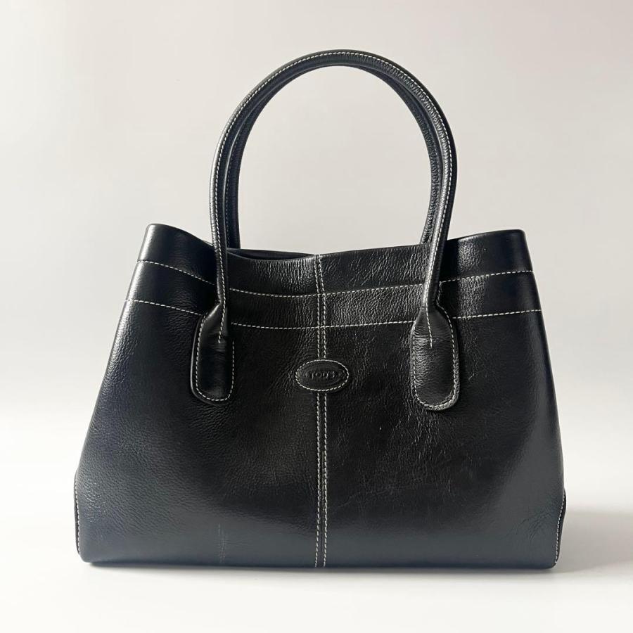 美品✨ TOD'S トッズ Dバッグ トートバッグ ロゴ ステッチ ブラック 黒 TOD'S トッズ トートバッグ Dバッグ ステッチ レザー 黒 ブラック ロゴ