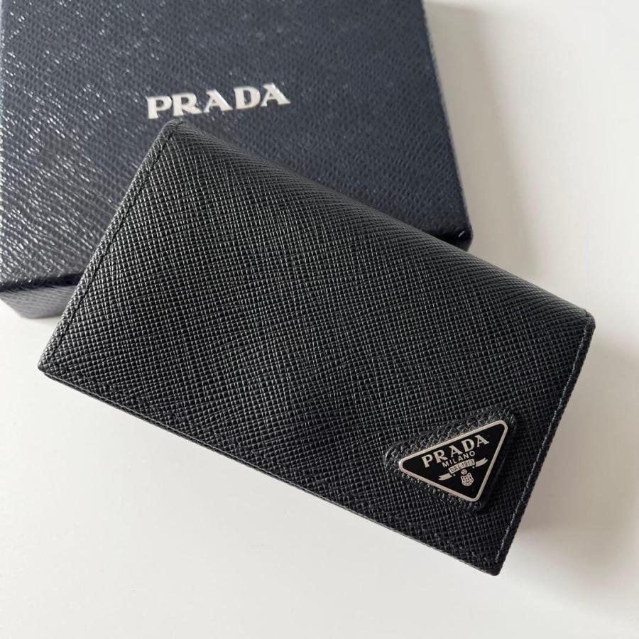 PRADA　プラダ　カードケース　トライアングルロゴ　サフィアーノレザー　ブラック　名刺入れ　三角プレート　メンズ　2MC122　ICタグ確認済み　【中古】 PRADA（プラダ） カードケース トライアングルロゴ サフィアーノレザー