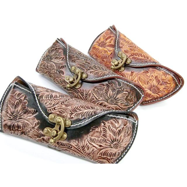 本革 カービング メガネケース サドルレザー 眼鏡ケース めがね