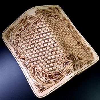 長財布 メンズ 本革 二つ折り サドルレザー カービング 彫刻 : メンズ