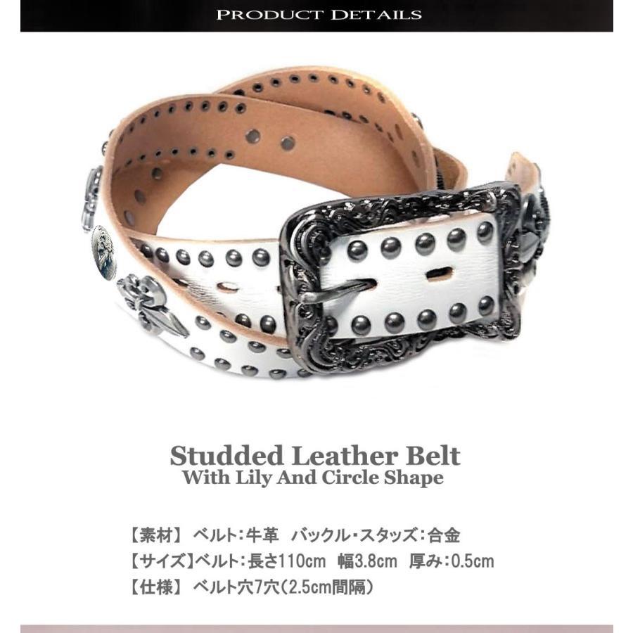 ベルト スタッズベルト メンズ 本革 オイルレザーベルト スクロール