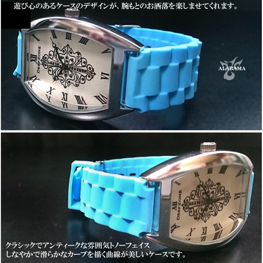 腕時計 メンズ カジュアル クラシック アンティーク トノーケース ラバーベルト ウォッチ ブルー｜alabama｜02