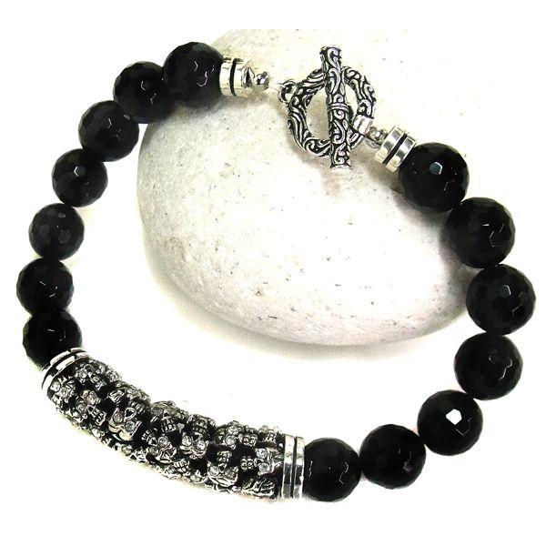 メンズブレスレット パワーストーン ブレスレット オニキス シルバー925トップ&Ｔバー留具　DZSBO-005