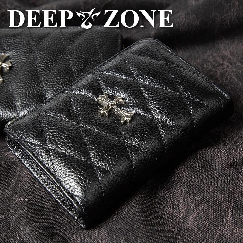 財布 二つ折り 折り財布 本革 キルティングレザー クロスモチーフ DEEP